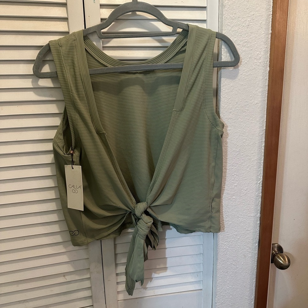 Green Sleeveless Tie-Front Tank Top